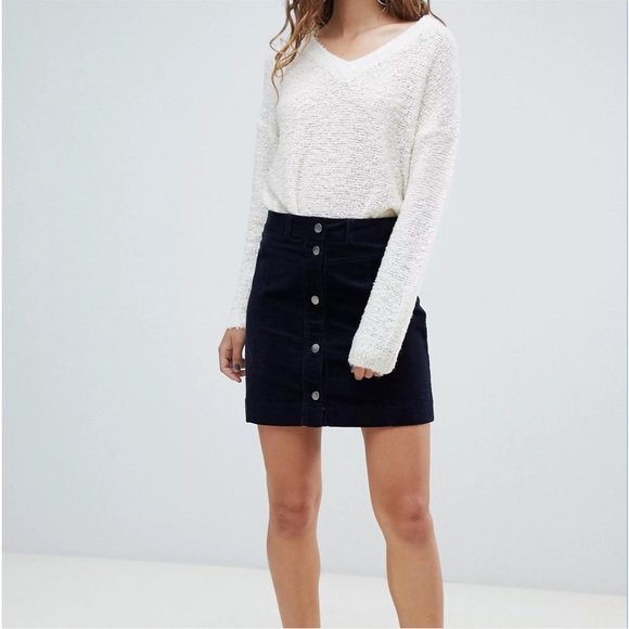 Womens JDY Denim corduroy mini skirt button front yolk waist - Picture 2 of 13